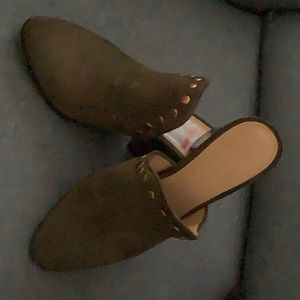 Suede Army Green Dressy Mules